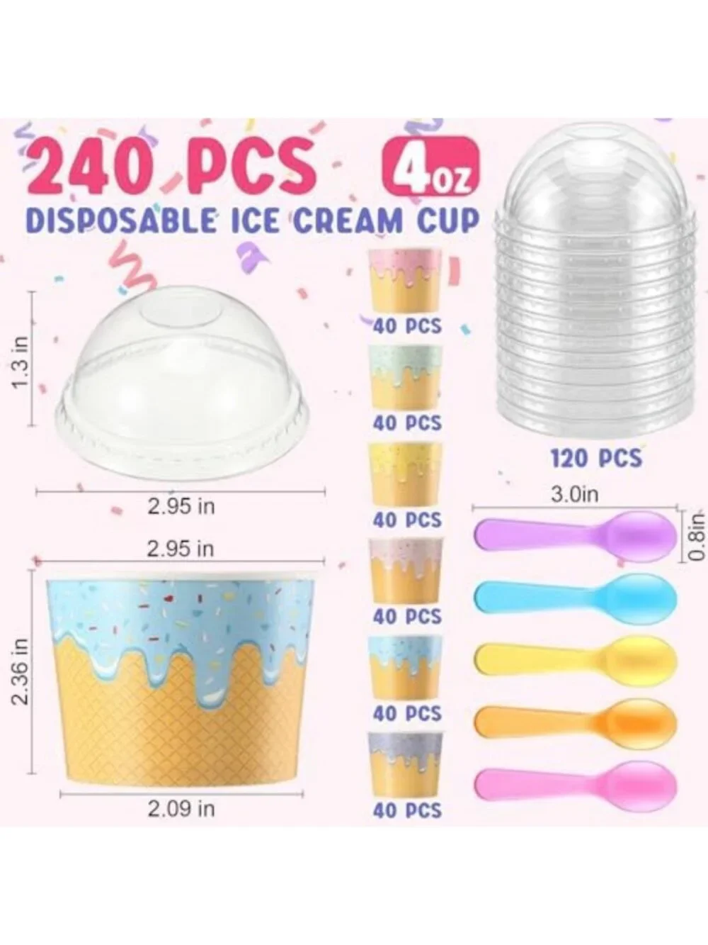 240 Set 4oz Disposable Ice Cream Cups with Lids & Spoons - Perfect for Parties!